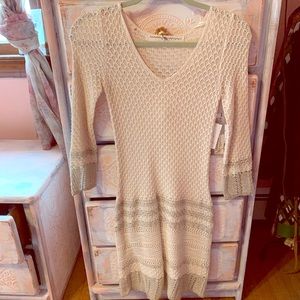 Rachel Roy XS NWT ivory & gold crochet dress